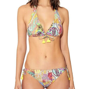 BLEU ROD BEATTIE paisley triangle Bikini Top & Hipster Tie String bottom size 12